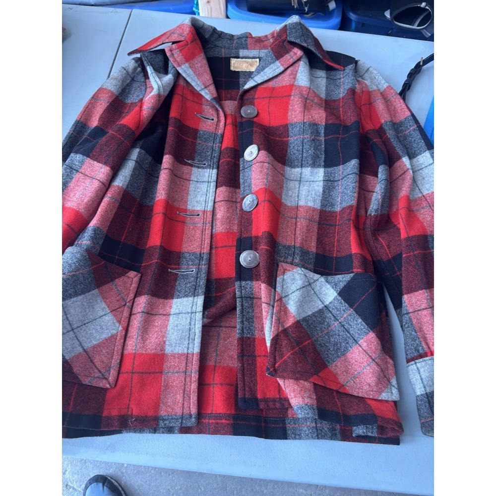 Vintage Pendleton Red & Black‎ & Grey Plaid Jacket- 100% Wool L